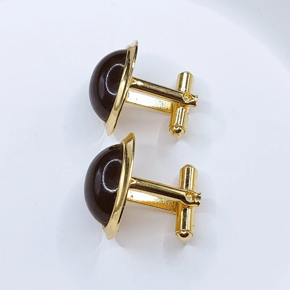 Vintage 80s Mens Black Stone On Gold Cuff Links